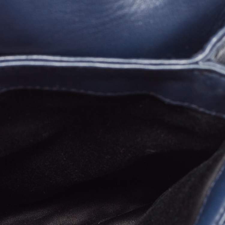 Pre Owned Miu Miu Navy Blue Matelasse Leather Crystals Chain Crossbody Bag