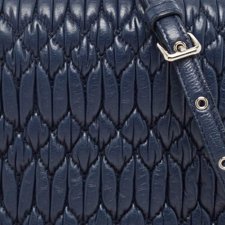 Pre Owned Miu Miu Navy Blue Matelasse Leather Crystals Chain Crossbody Bag