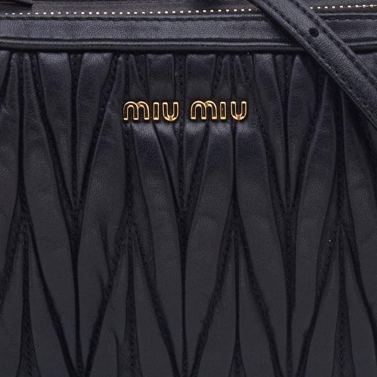 Pre Owned Miu Miu Black Matelassé Leather Double Zip Crossbody Bag