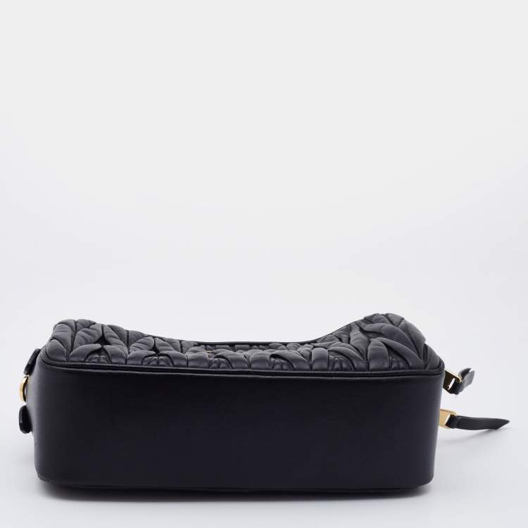 Pre Owned Miu Miu Black Matelassé Leather Double Zip Crossbody Bag