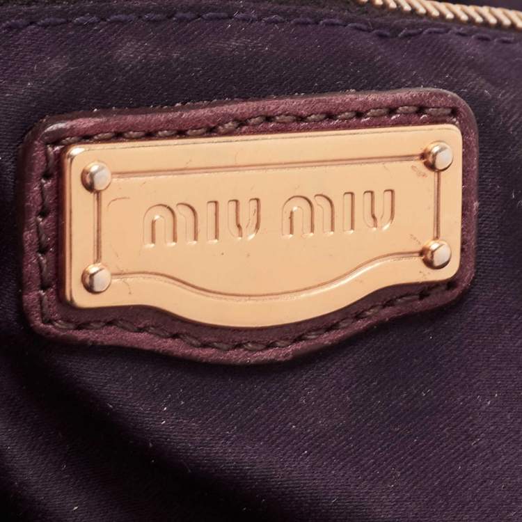 Pre Owned Miu Miu Burgundy Matelassé Leather Coffer Hobo