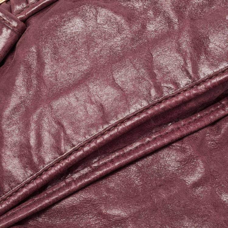 Pre Owned Miu Miu Burgundy Matelassé Leather Coffer Hobo