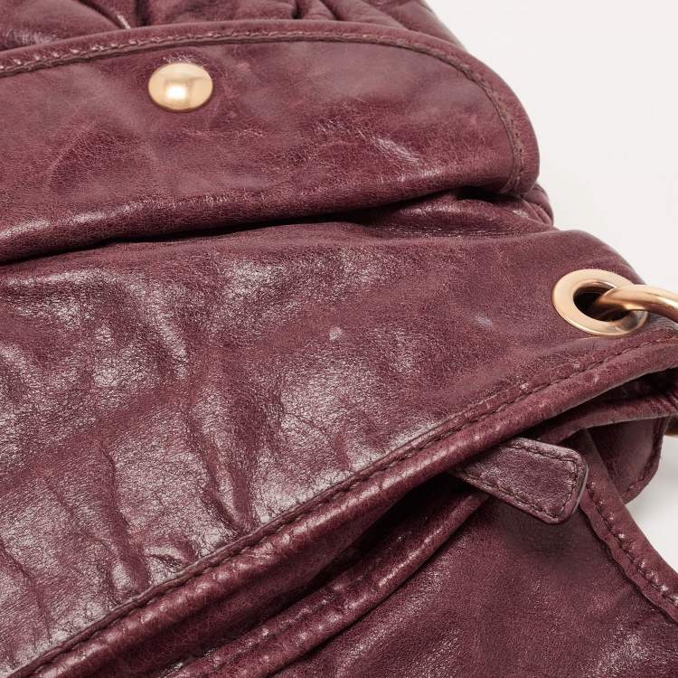 Pre Owned Miu Miu Burgundy Matelassé Leather Coffer Hobo