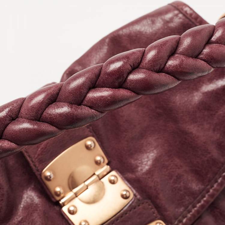 Pre Owned Miu Miu Burgundy Matelassé Leather Coffer Hobo