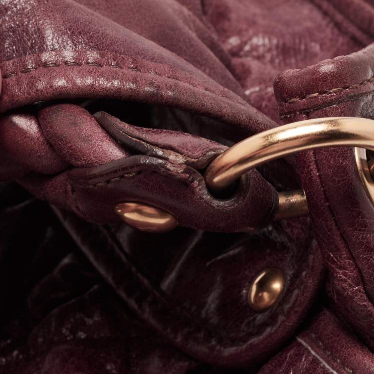 Pre Owned Miu Miu Burgundy Matelassé Leather Coffer Hobo