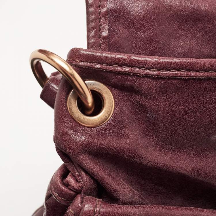 Pre Owned Miu Miu Burgundy Matelassé Leather Coffer Hobo