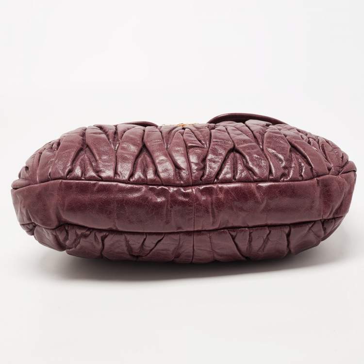 Pre Owned Miu Miu Burgundy Matelassé Leather Coffer Hobo