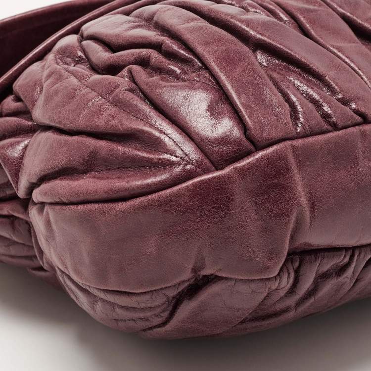 Pre Owned Miu Miu Burgundy Matelassé Leather Coffer Hobo