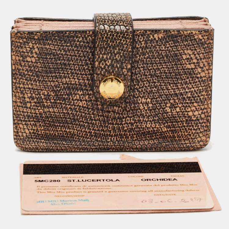 Pre Owned Miu Miu Black/Cream Lizard Flap Card Case