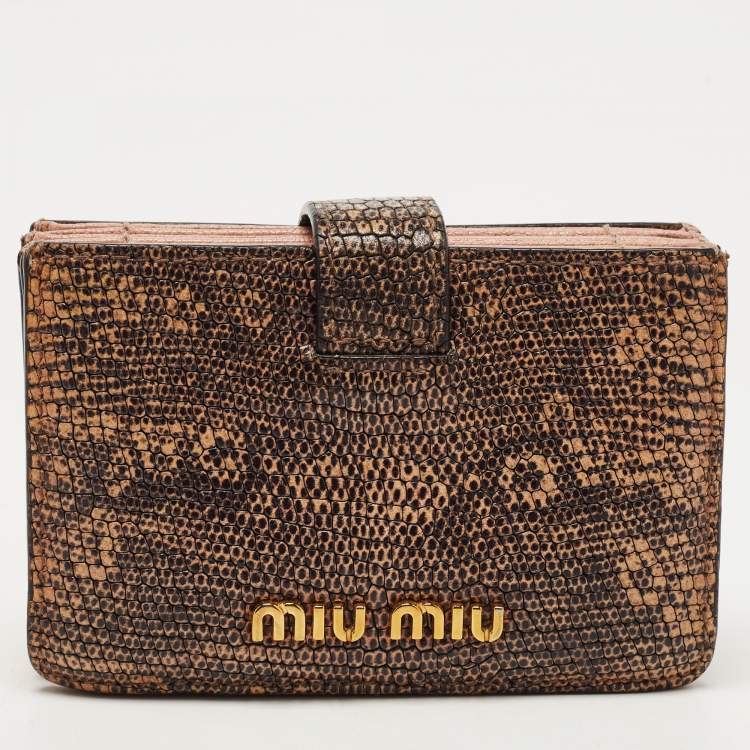 Pre Owned Miu Miu Black/Cream Lizard Flap Card Case