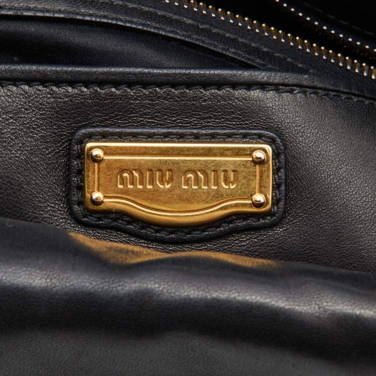 Pre Owned Miu Miu Black Matelasse Leather Fold Over Zip Tote