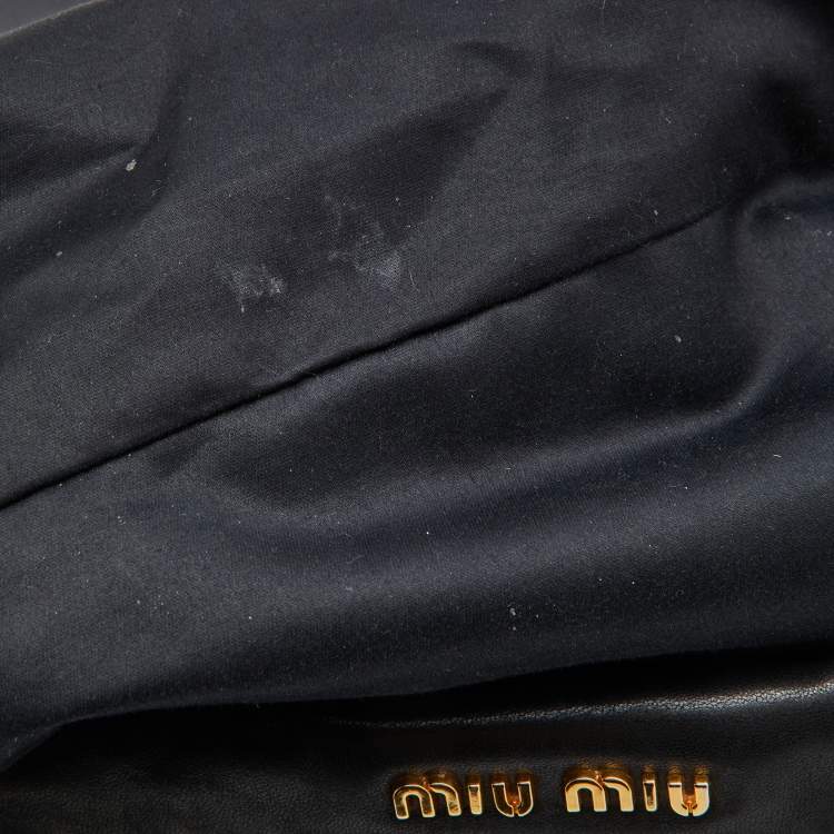 Pre Owned Miu Miu Black Matelasse Leather Fold Over Zip Tote