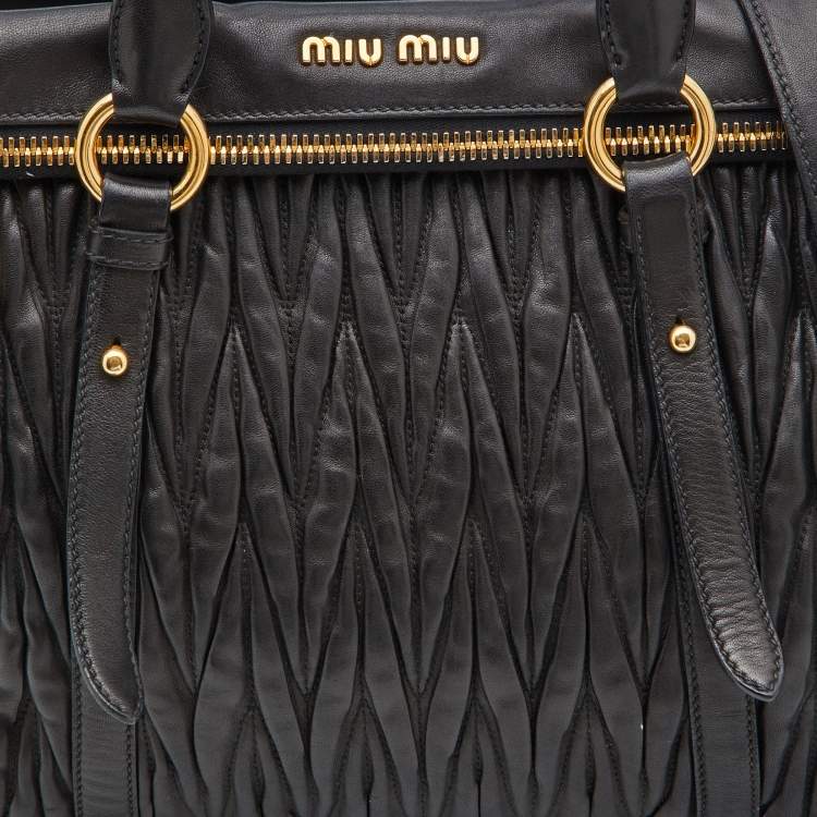 Pre Owned Miu Miu Black Matelasse Leather Fold Over Zip Tote