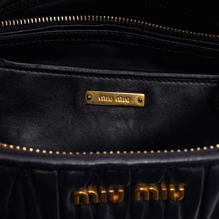 Pre Owned Miu Miu Black Matelasse Leather Double Zip Tote