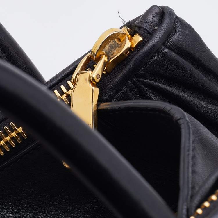 Pre Owned Miu Miu Black Matelasse Leather Double Zip Tote