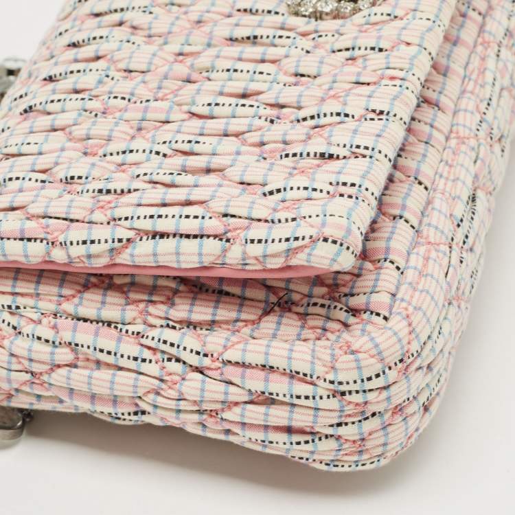 Pre Owned Miu Miu Pink/Multicolor Matelassé Fabric Crystal Cloque Shoulder Bag