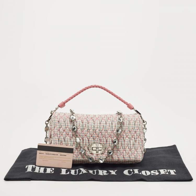 Pre Owned Miu Miu Pink/Multicolor Matelassé Fabric Crystal Cloque Shoulder Bag
