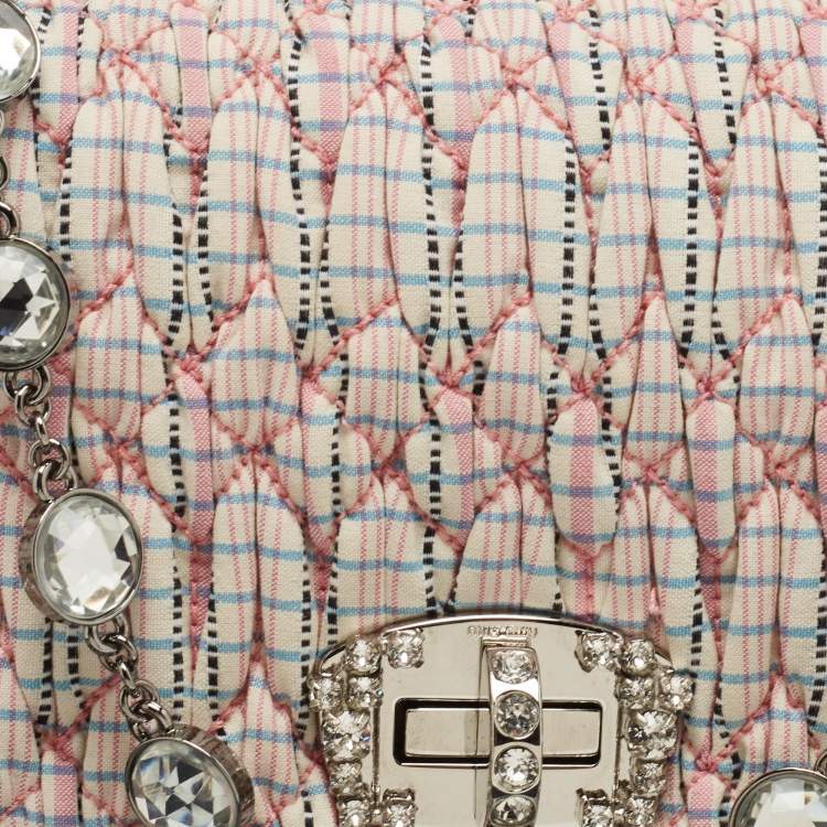 Pre Owned Miu Miu Pink/Multicolor Matelassé Fabric Crystal Cloque Shoulder Bag