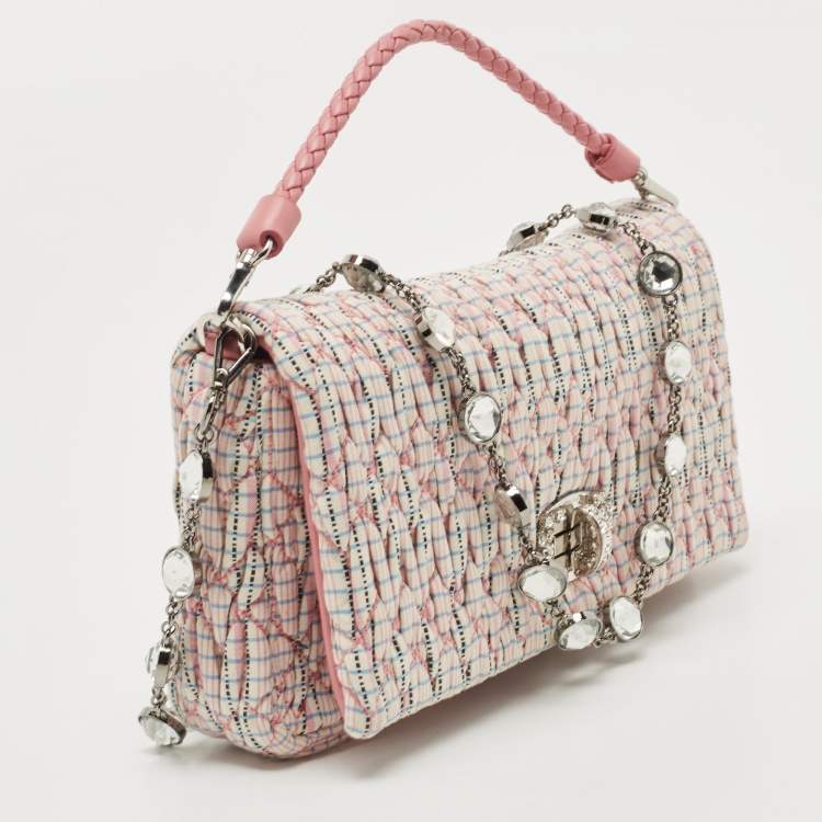 Pre Owned Miu Miu Pink/Multicolor Matelassé Fabric Crystal Cloque Shoulder Bag