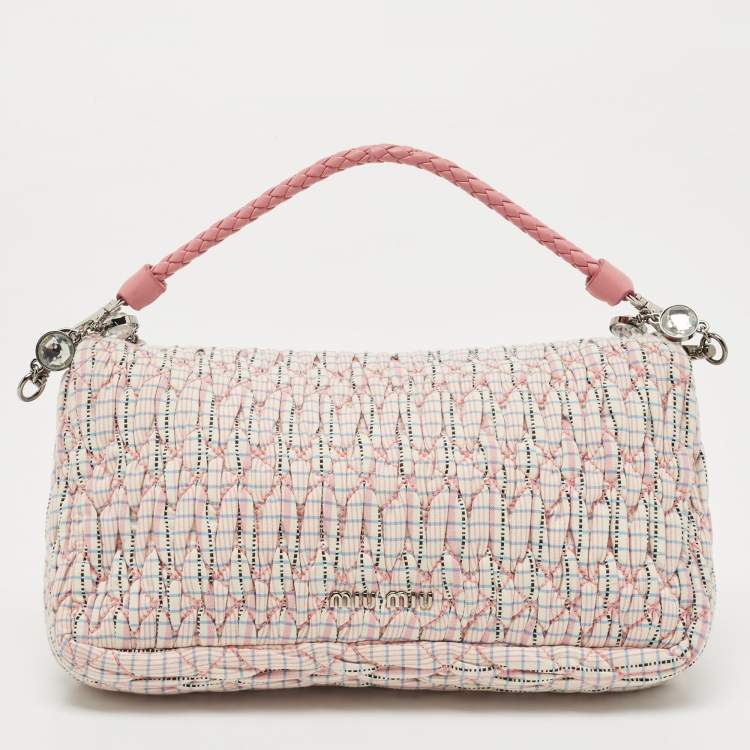 Pre Owned Miu Miu Pink/Multicolor Matelassé Fabric Crystal Cloque Shoulder Bag