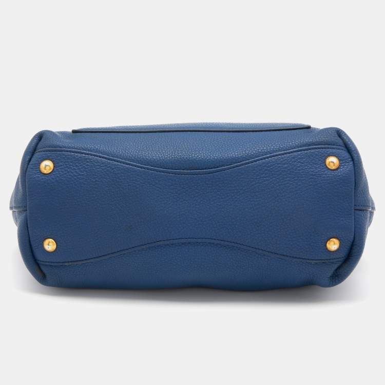 Pre Owned Miu Miu Blue Grained Leather Pushlock Top Handle Bag