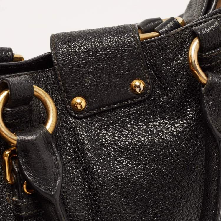 Pre Owned Miu Miu Black Madras Leather Pushlock Tote