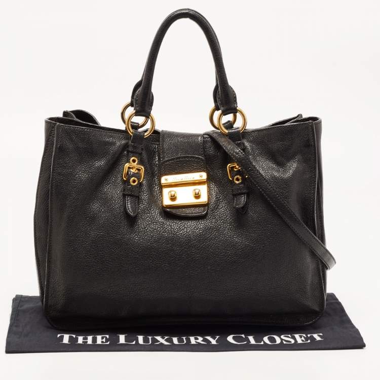 Pre Owned Miu Miu Black Madras Leather Pushlock Tote