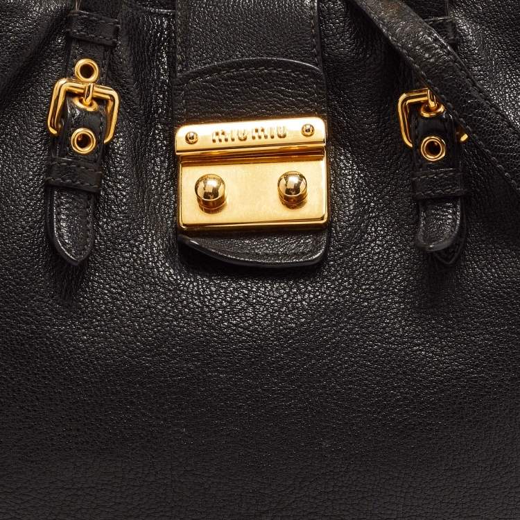 Pre Owned Miu Miu Black Madras Leather Pushlock Tote