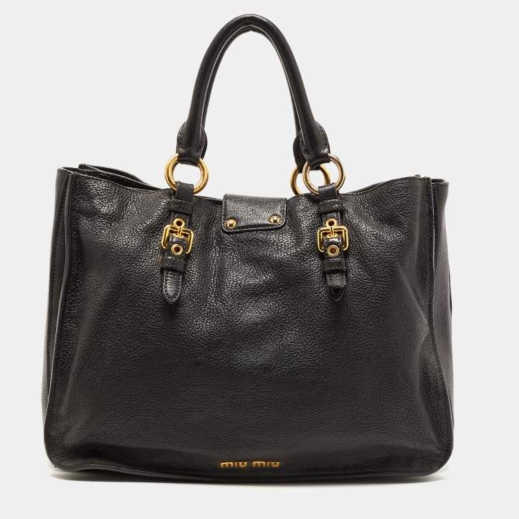 Pre Owned Miu Miu Black Madras Leather Pushlock Tote