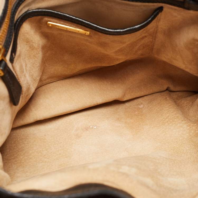 Pre Owned Miu Miu Black Madras Leather Pushlock Tote