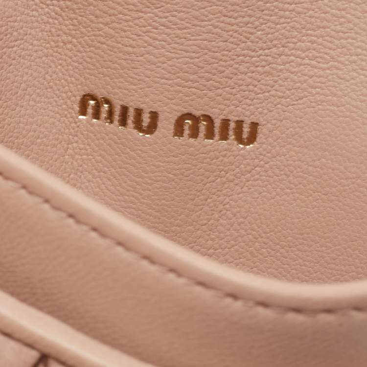 Pre Owned Miu Miu Light Pink Matelasse Leather Flap Card Case with Chain