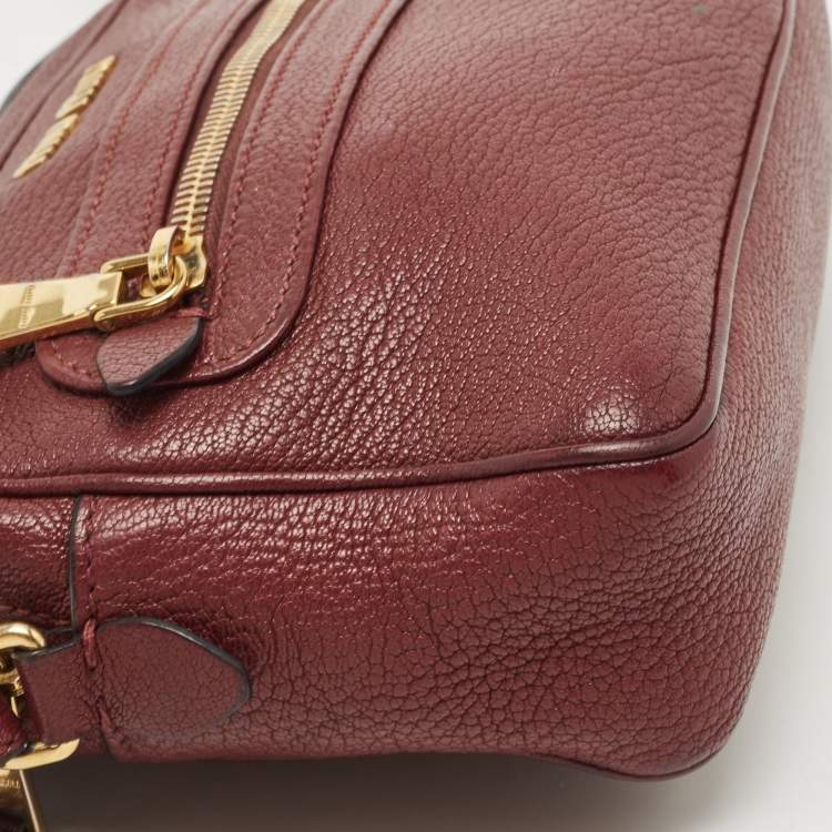 Pre Owned Miu Miu Burgundy Leather Double Zip Camera Crossbody Bag