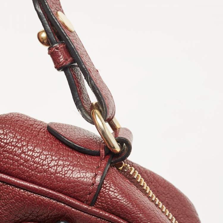 Pre Owned Miu Miu Burgundy Leather Double Zip Camera Crossbody Bag