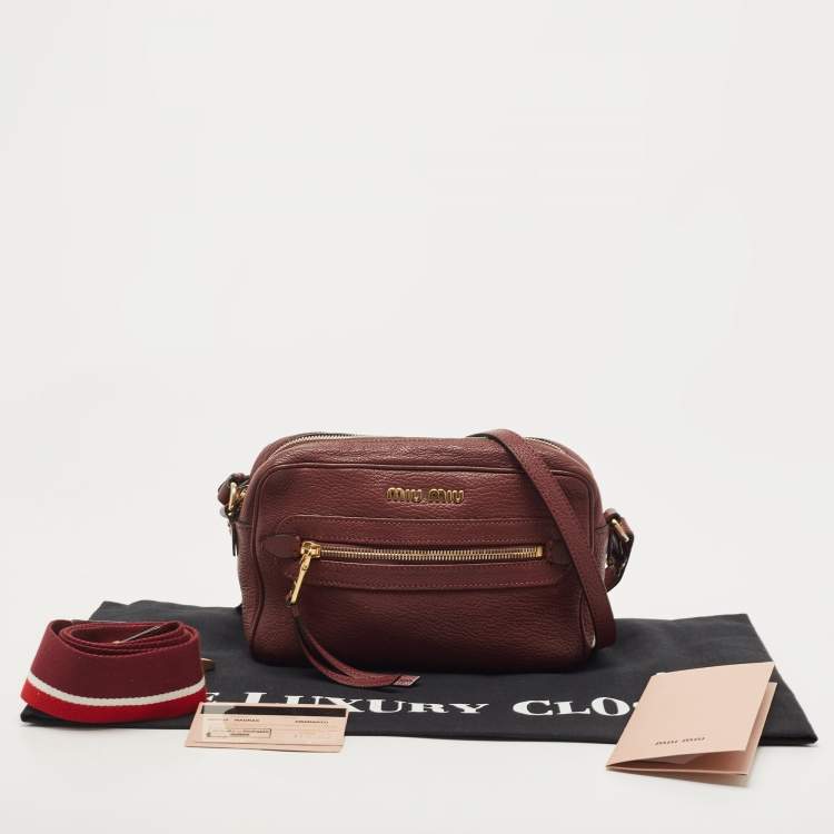 Pre Owned Miu Miu Burgundy Leather Double Zip Camera Crossbody Bag