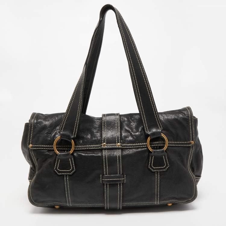 Pre Owned Miu Miu Black Leather Flap Shoulder Bag
