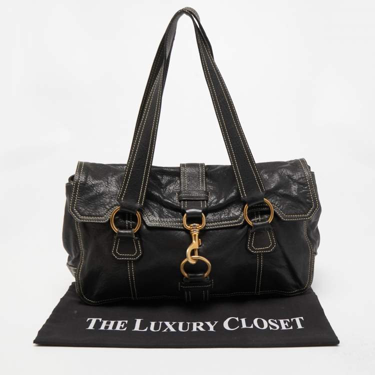 Pre Owned Miu Miu Black Leather Flap Shoulder Bag