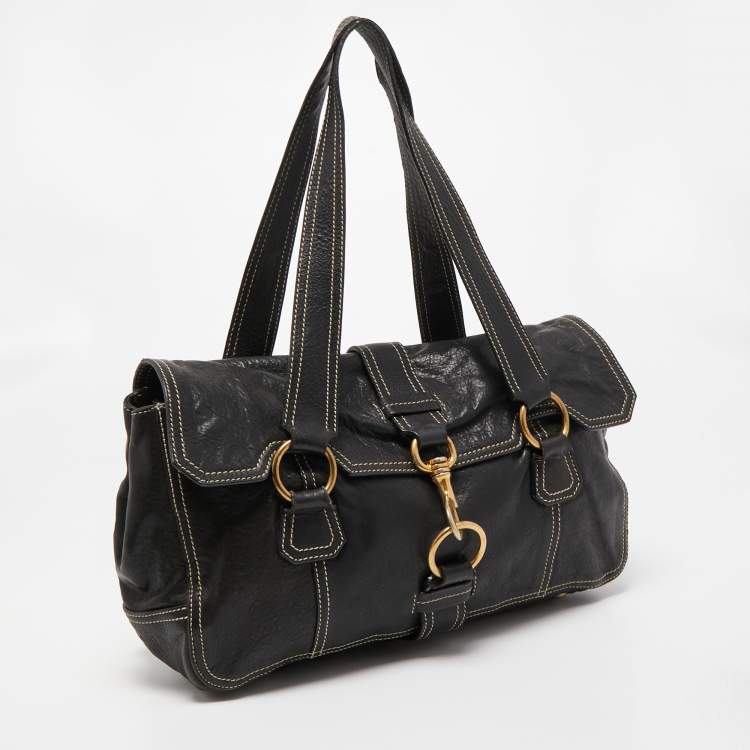 Pre Owned Miu Miu Black Leather Flap Shoulder Bag