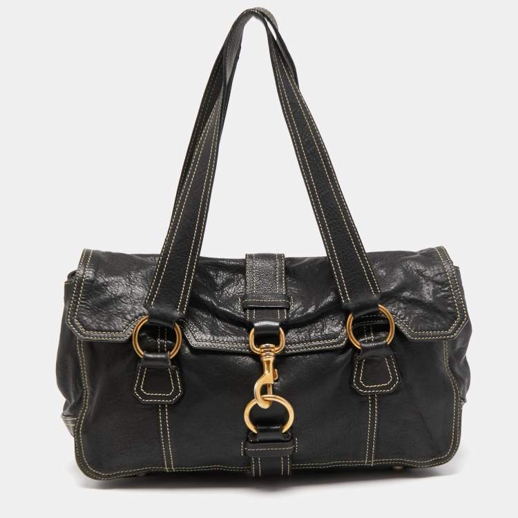 Pre Owned Miu Miu Black Leather Flap Shoulder Bag