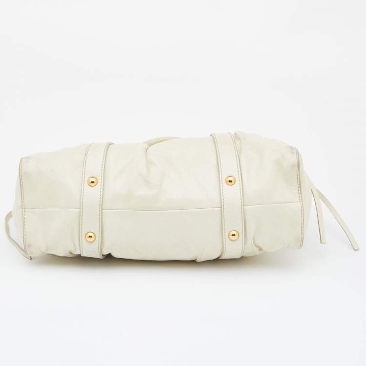 Pre Owned  Miu Miu Cream Vitello Gathered Leather Tote