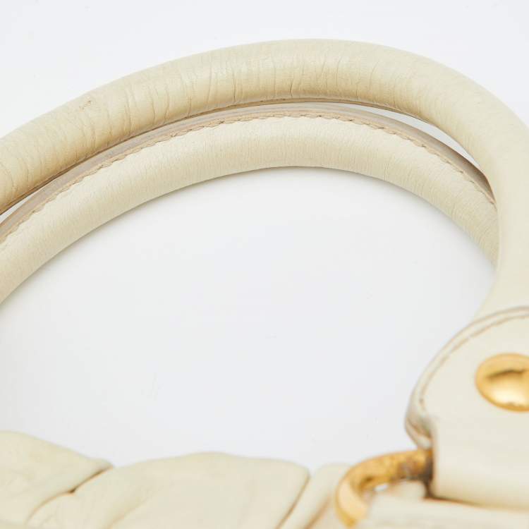 Pre Owned  Miu Miu Cream Vitello Gathered Leather Tote