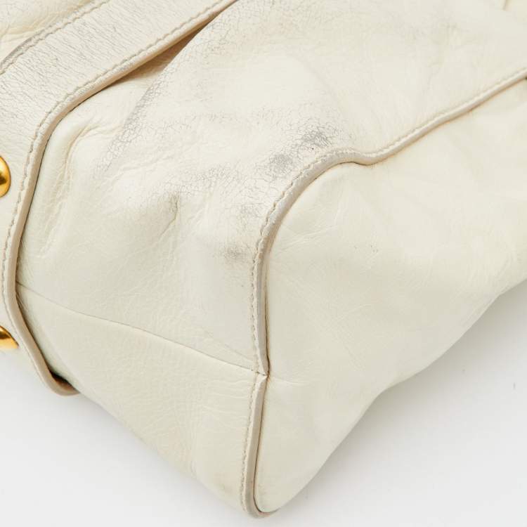 Pre Owned  Miu Miu Cream Vitello Gathered Leather Tote