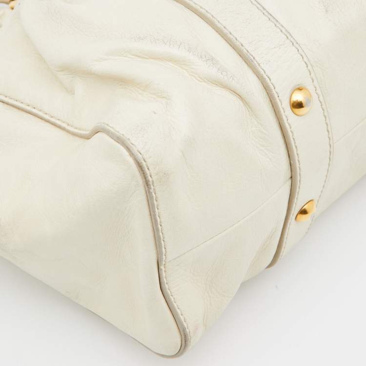 Pre Owned  Miu Miu Cream Vitello Gathered Leather Tote