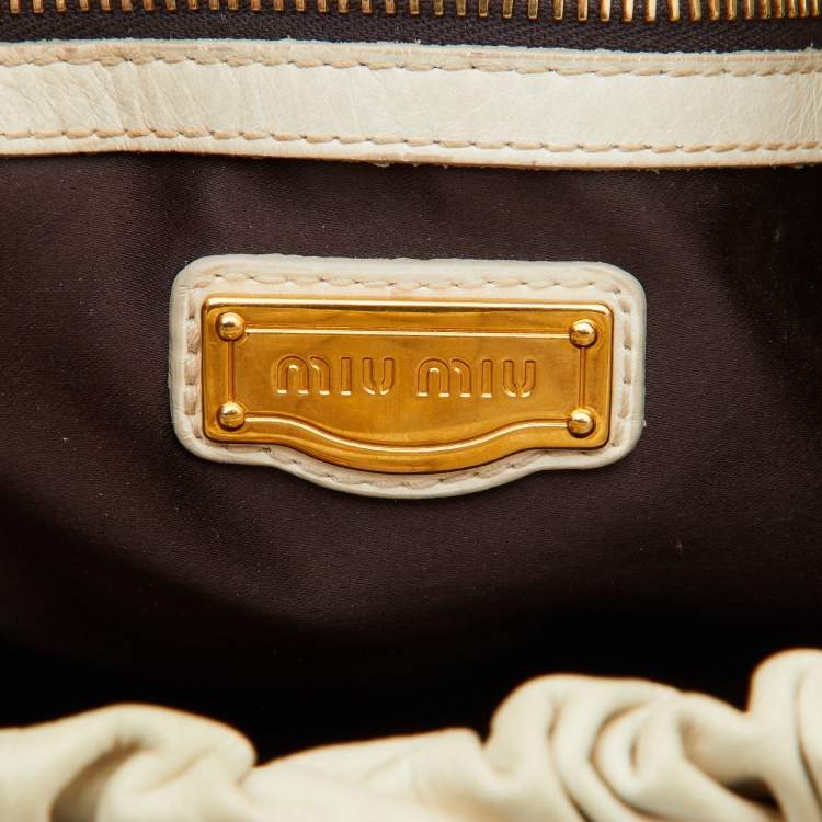 Pre Owned  Miu Miu Cream Vitello Gathered Leather Tote