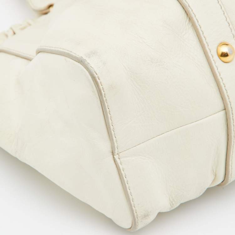 Pre Owned  Miu Miu Cream Vitello Gathered Leather Tote