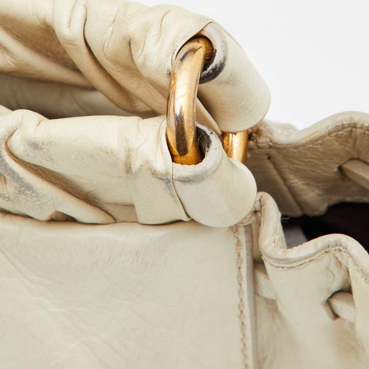 Pre Owned  Miu Miu Cream Vitello Gathered Leather Tote