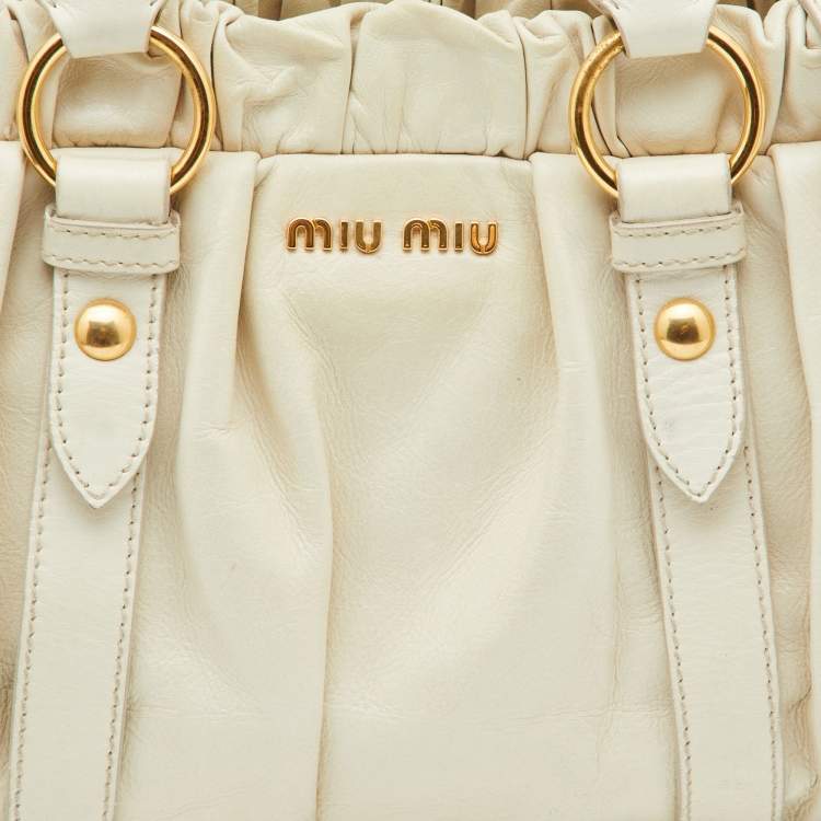 Pre Owned  Miu Miu Cream Vitello Gathered Leather Tote