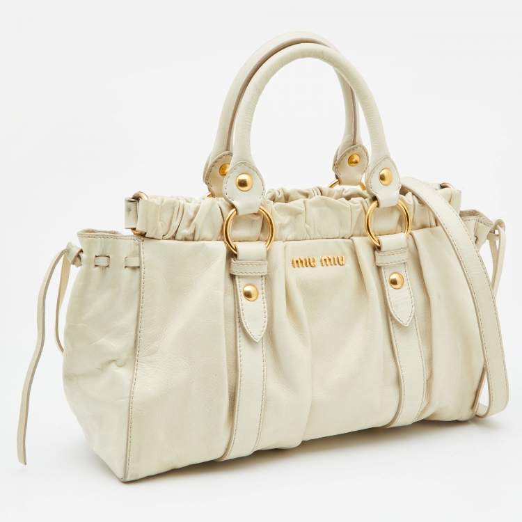 Pre Owned  Miu Miu Cream Vitello Gathered Leather Tote
