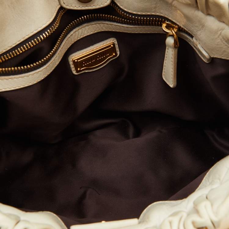 Pre Owned  Miu Miu Cream Vitello Gathered Leather Tote