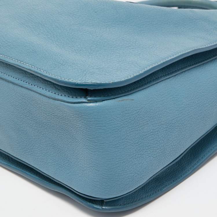 Pre Owned Miu Miu Light Blue Madras Leather Pushlock Tote