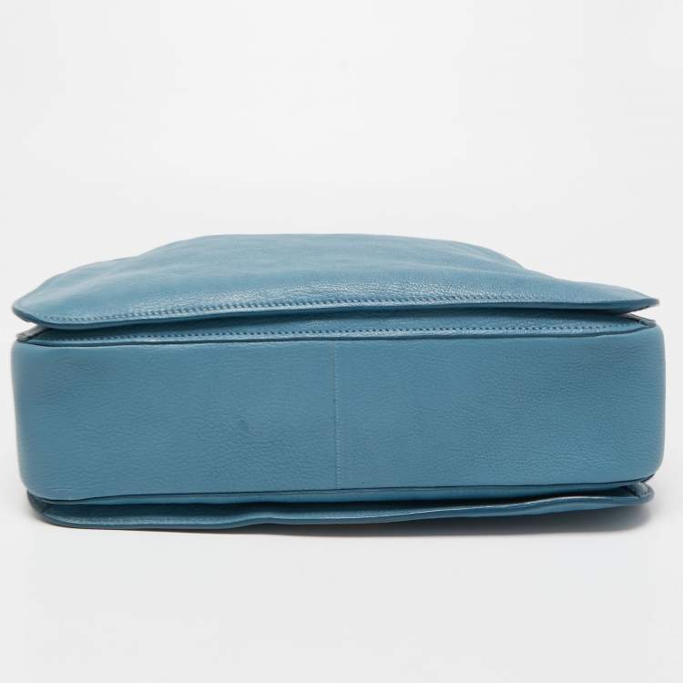 Pre Owned Miu Miu Light Blue Madras Leather Pushlock Tote